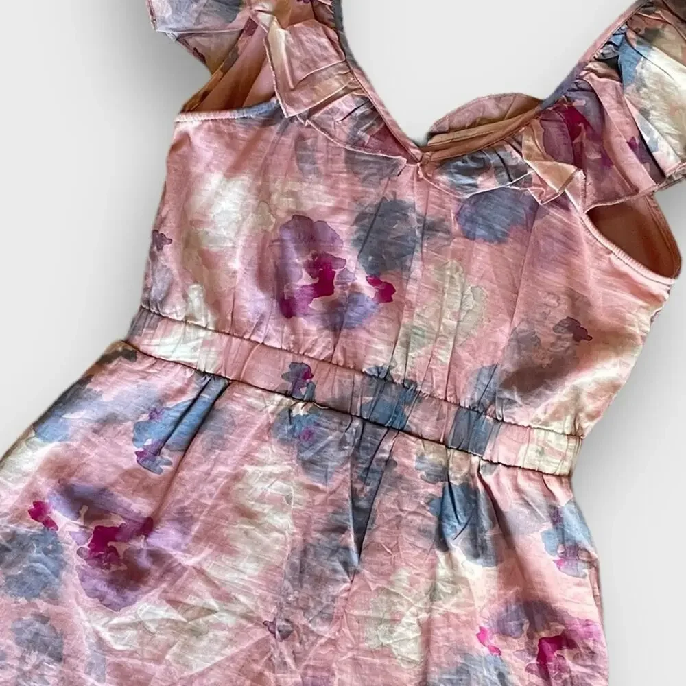 Wildfox NWOT Blair Deep V Ruffle Soft Abstract Watercolor Dress - M - Picture 6 of 12
